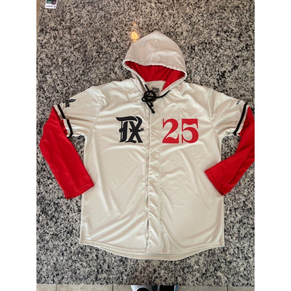 Texas Rangers Nolan Ryan Beef Stadium Giveaway Baseball Jersey Hoodie Mens XL